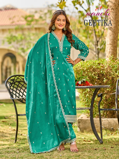 Geetika Aanchi Glass Roman Readymade Pant Style Suits Exporter Gujarat