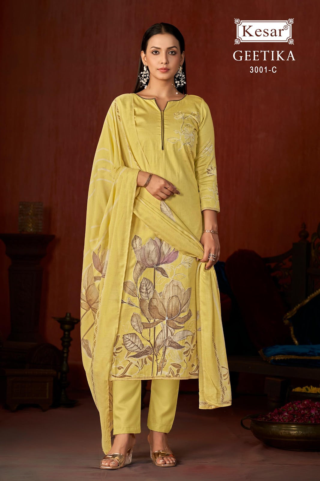 Geetika Kesar Pure Jaam Pant Style Suits Exporter