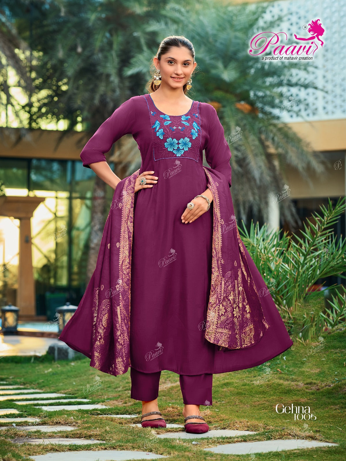 Gehna Paavi Chanderi Readymade Anarkali Suits Wholesale Rate