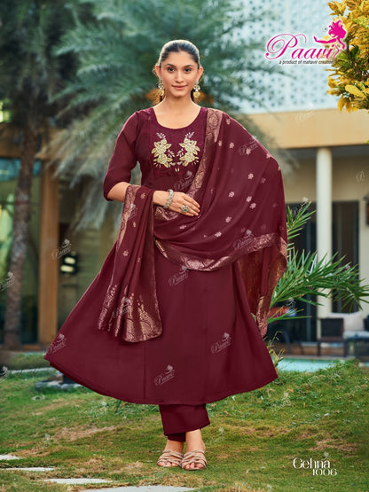 Gehna Paavi Chanderi Readymade Anarkali Suits Wholesale Rate