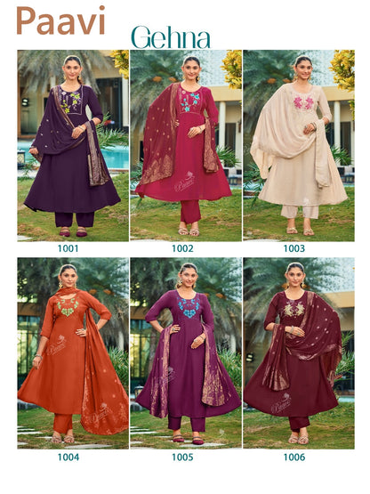 Gehna Paavi Chanderi Readymade Anarkali Suits Wholesale Rate