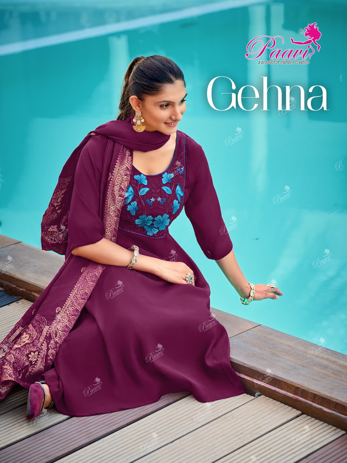 Gehna Paavi Chanderi Readymade Anarkali Suits Wholesale Rate