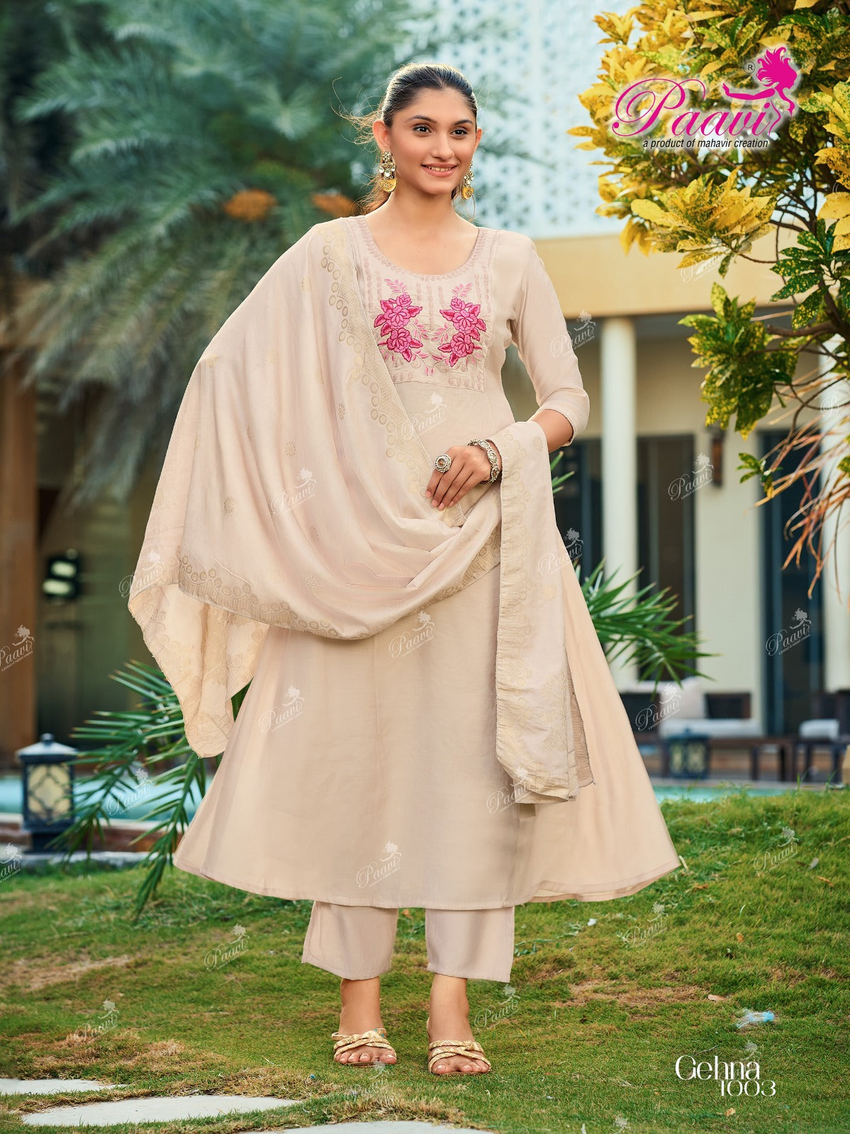 Gehna Paavi Chanderi Readymade Anarkali Suits Wholesale Rate
