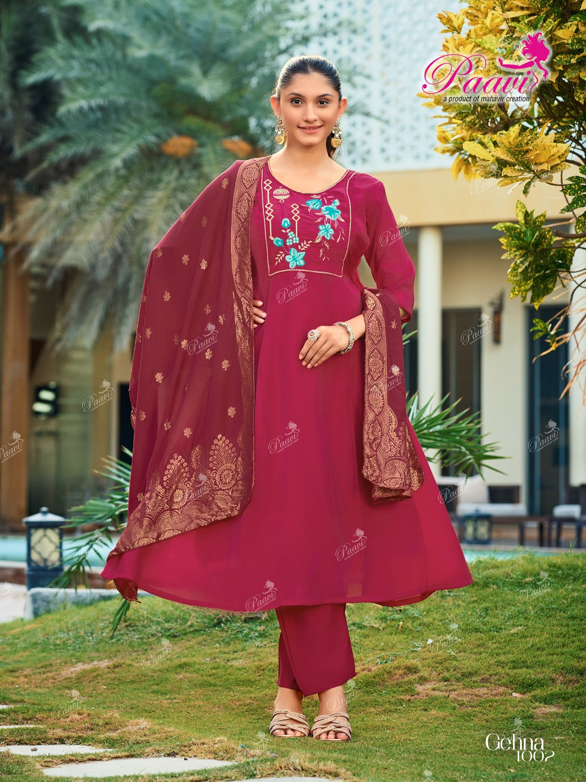 Gehna Paavi Chanderi Readymade Anarkali Suits Wholesale Rate