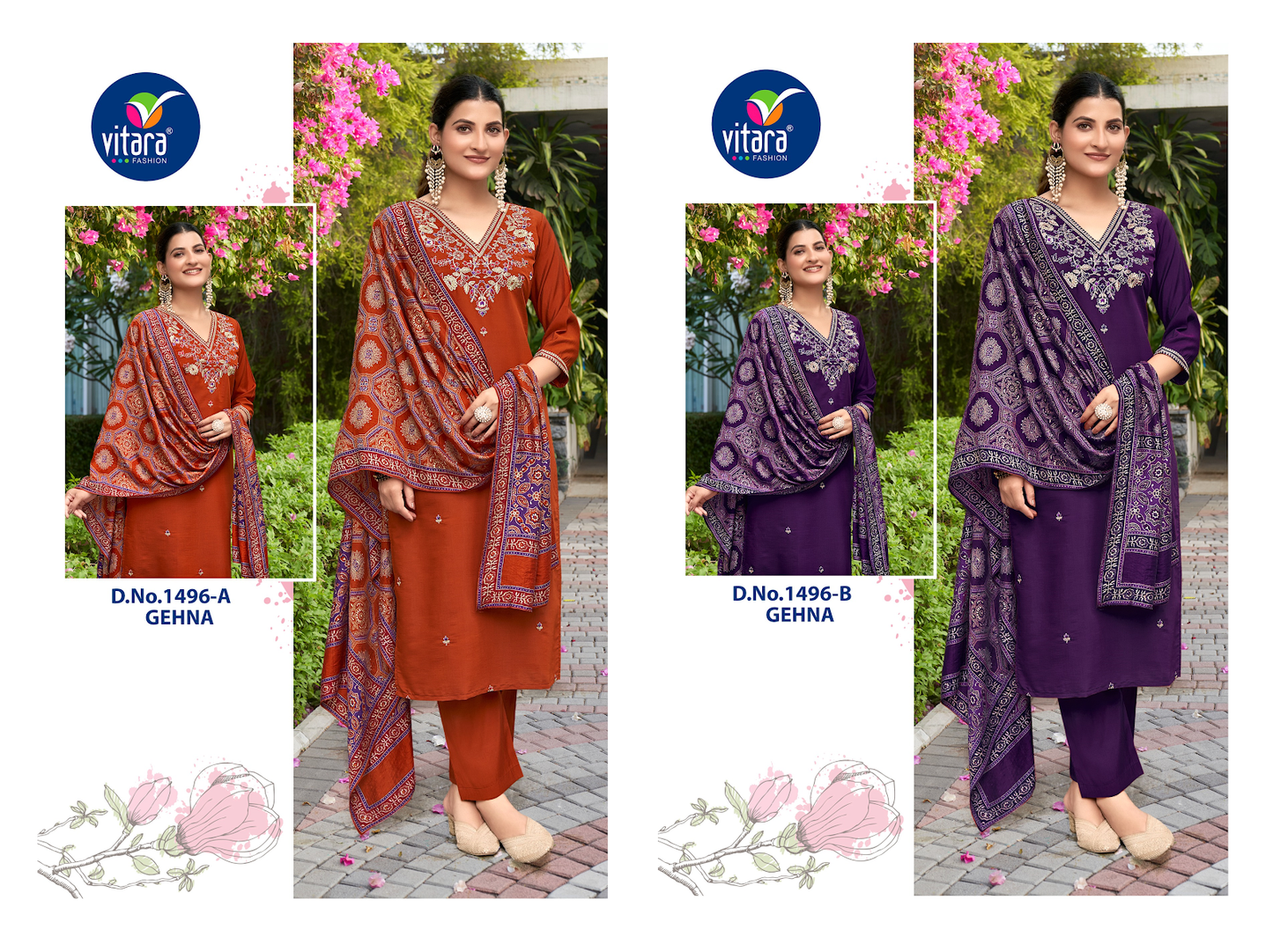 Gehna Vitara Roman Silk Readymade Pant Style Suits Exporter