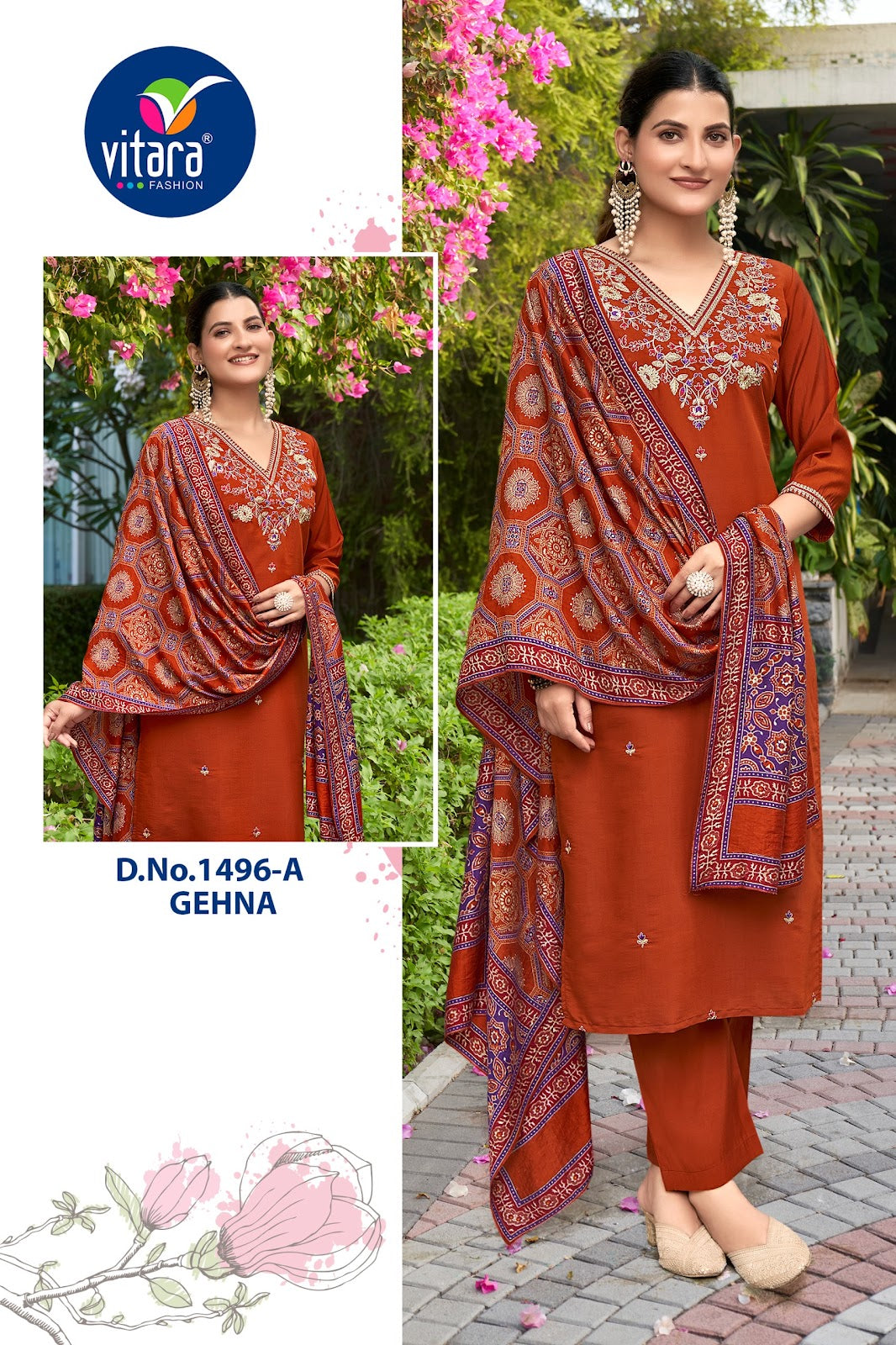 Gehna Vitara Roman Silk Readymade Pant Style Suits Exporter