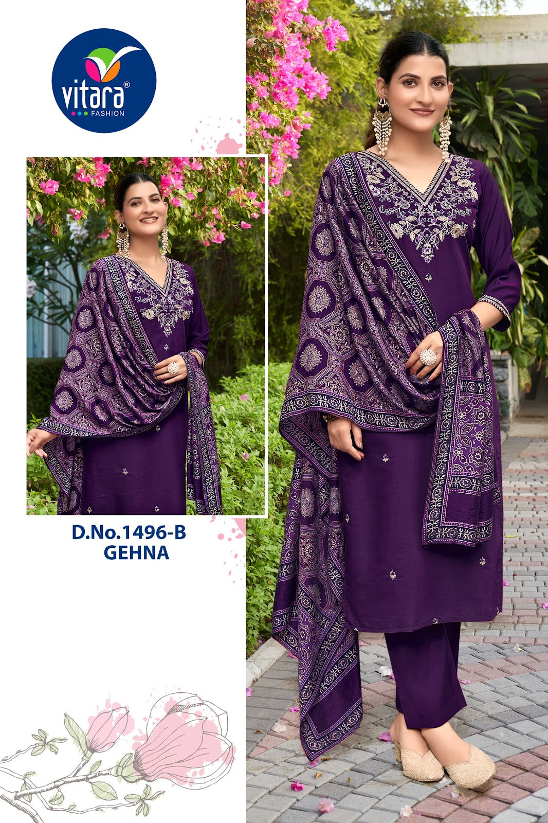 Gehna Vitara Roman Silk Readymade Pant Style Suits Exporter