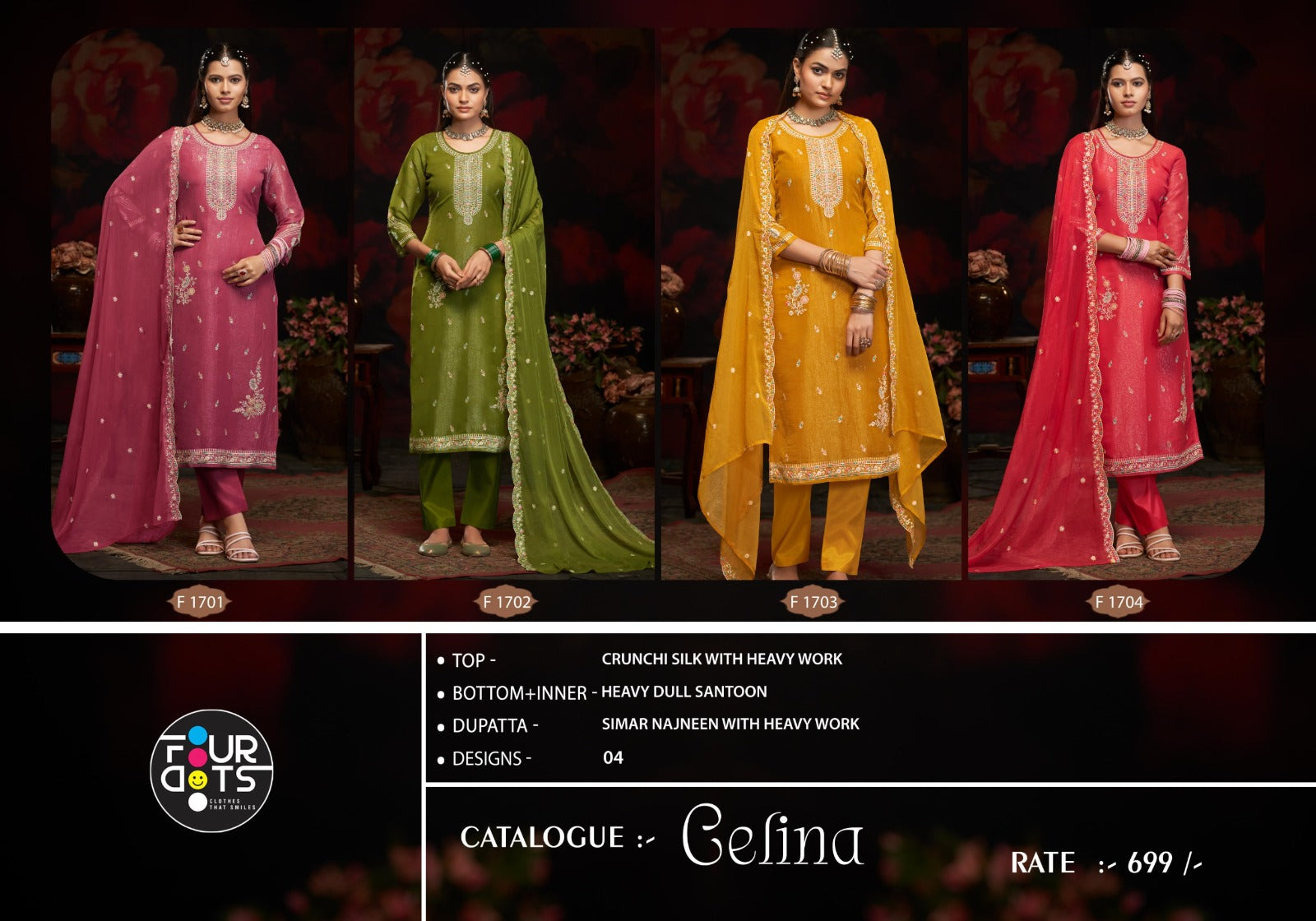 Gelina Four Dots Silk Pant Style Suits Wholesale Price