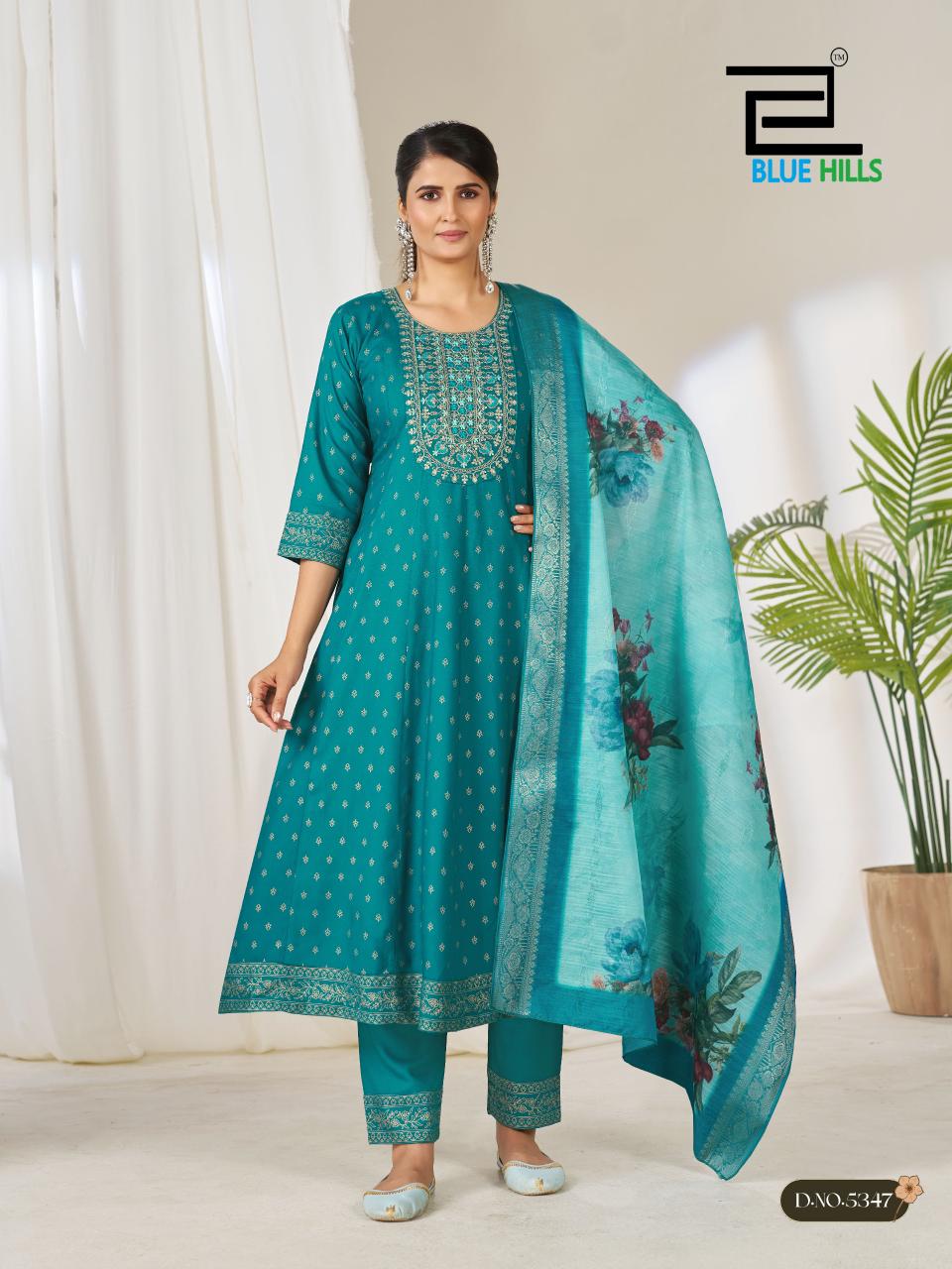 Gemini Blue Hills Rayon 14Kg Readymade Anarkali Suits Wholesaler Gujarat