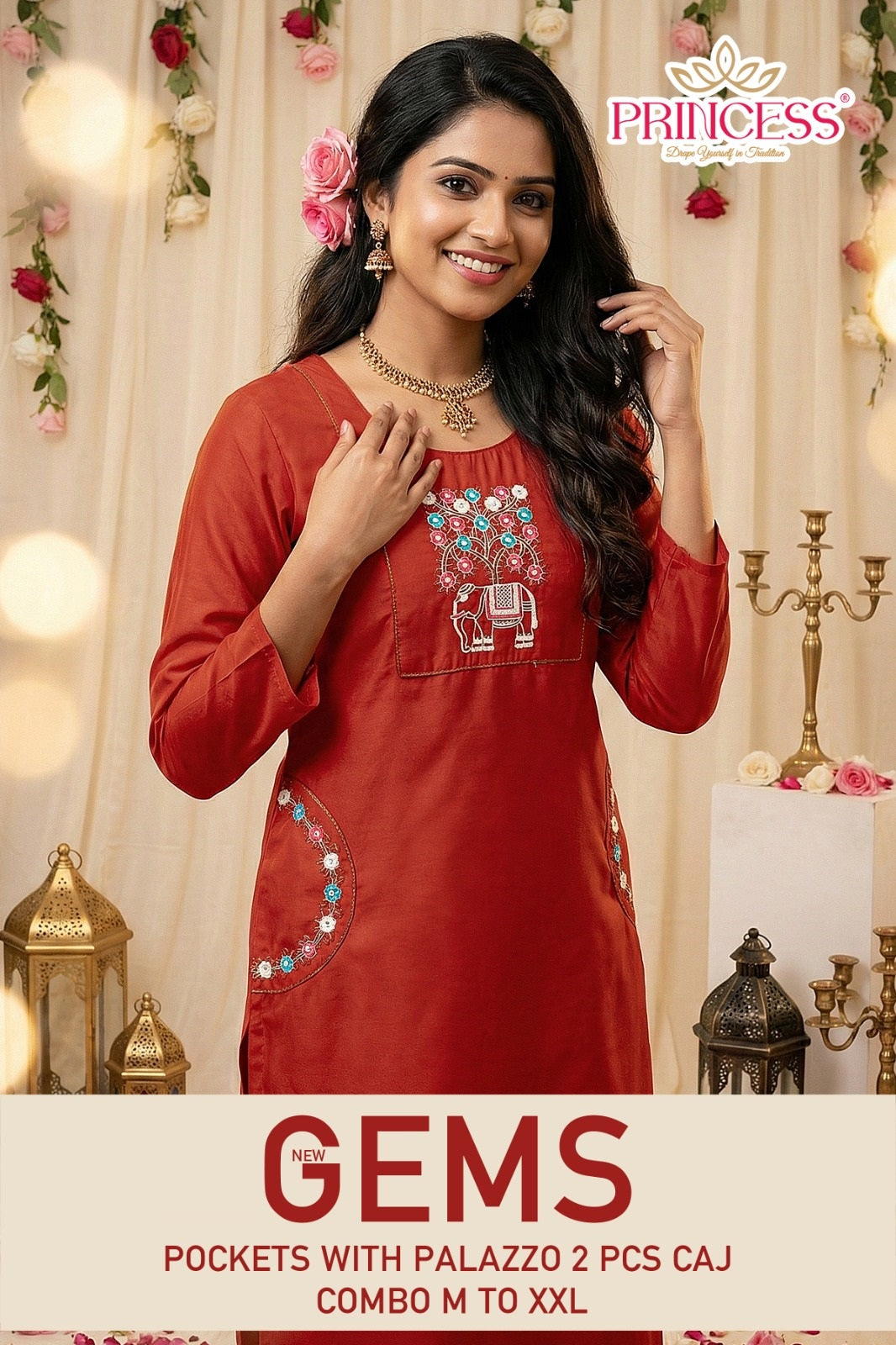 Gems Princess Creation Cotton Kurti Plazzo Set Wholesale Price