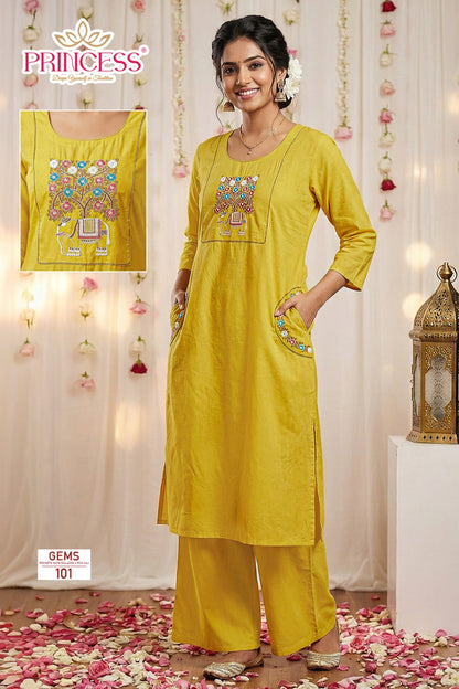 Gems Princess Creation Cotton Kurti Plazzo Set Wholesale Price