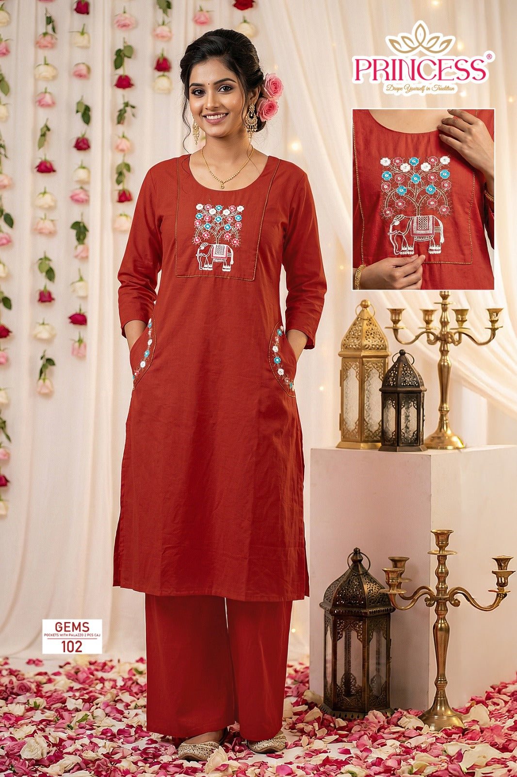 Gems Princess Creation Cotton Kurti Plazzo Set Wholesale Price