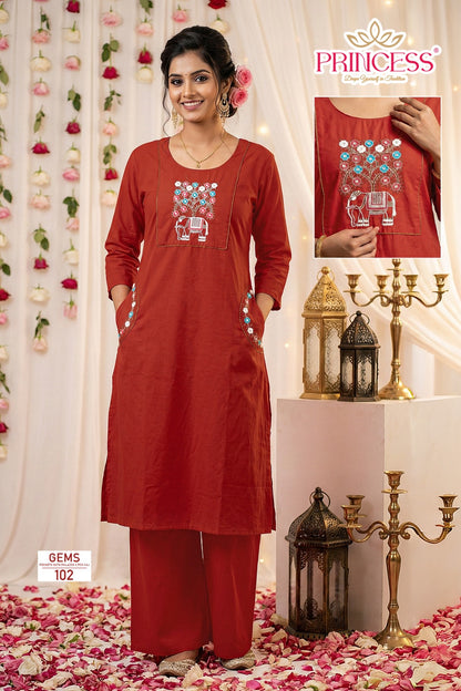 Gems Princess Creation Cotton Kurti Plazzo Set Wholesale Price