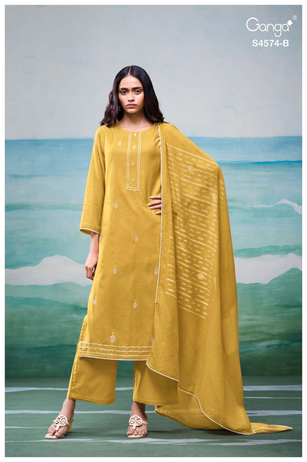 Geneva 4574 Ganga Mul Plazzo Style Suits Exporter Gujarat