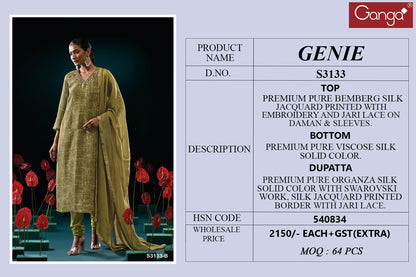 Genie 3133 Ganga Premium Bemberg Plazzo Style Suits Wholesaler India