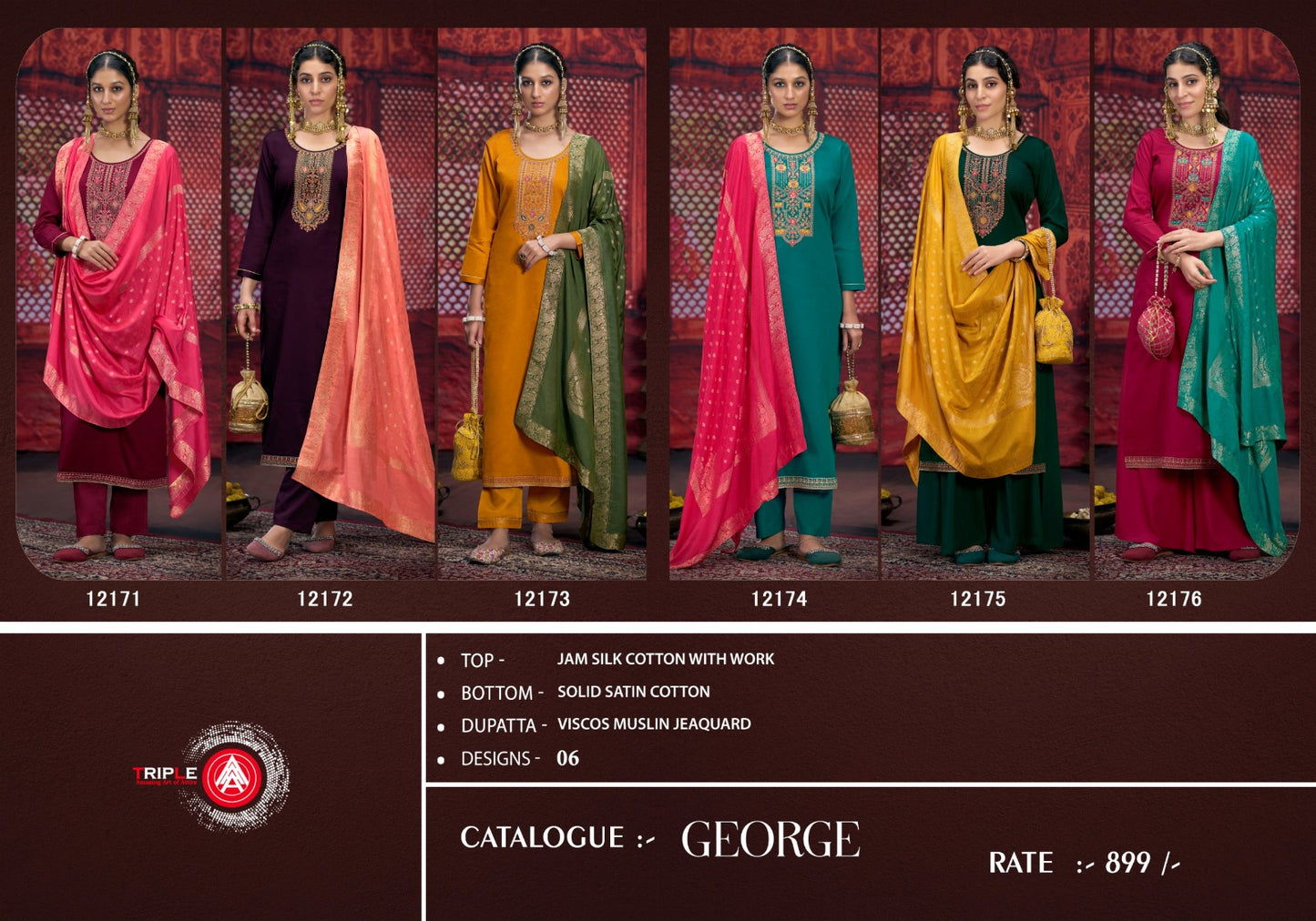 George Triple Aaa Jaam Silk Plazzo Style Suits Wholesaler India