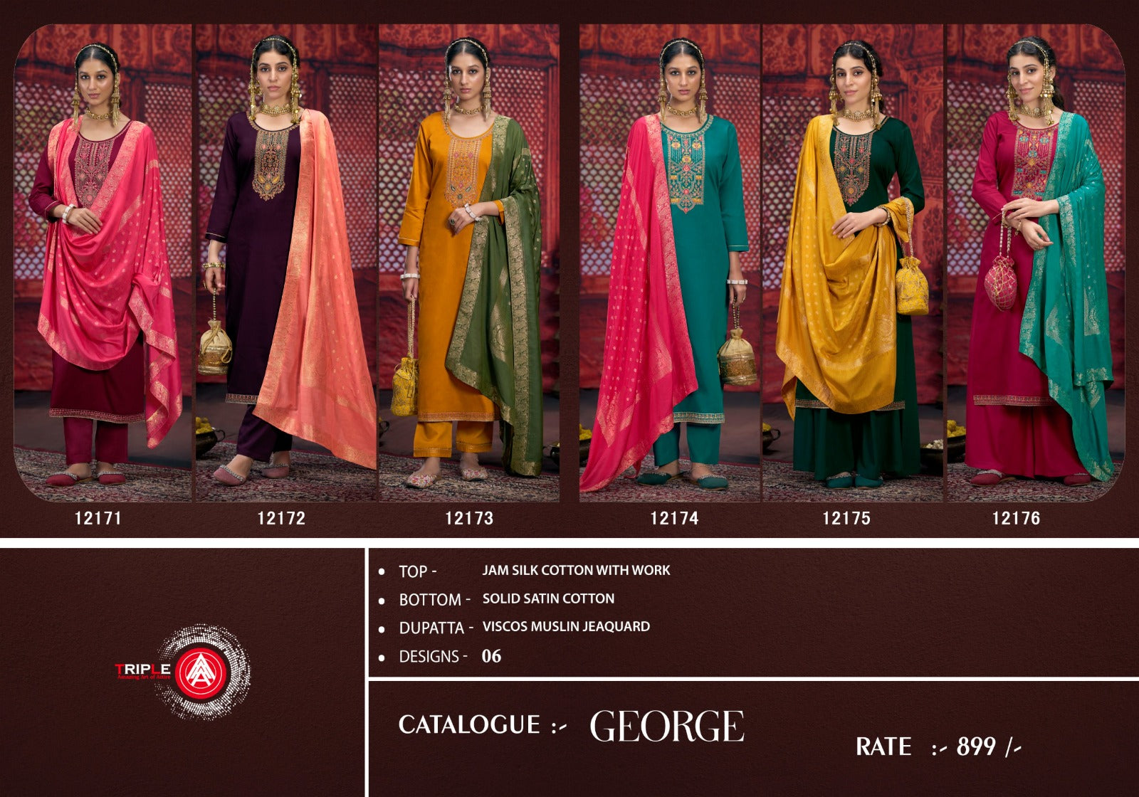 George Triple Aaa Jaam Silk Plazzo Style Suits Wholesaler India