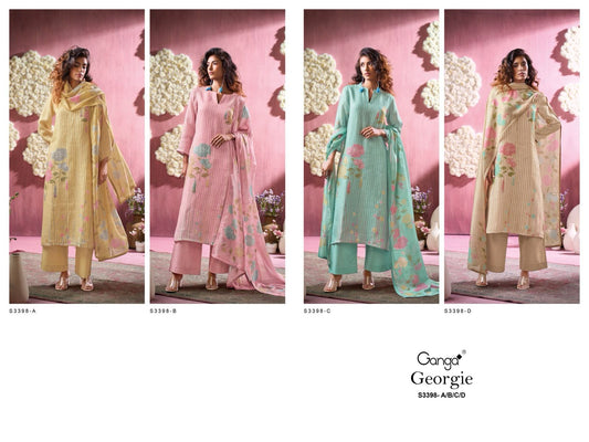 Georgie 3398 Ganga Pure Linen Plazzo Style Suits Supplier India