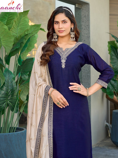 Germany 0812 Aanchi Vichitra Silk Readymade Pant Style Suits Exporter