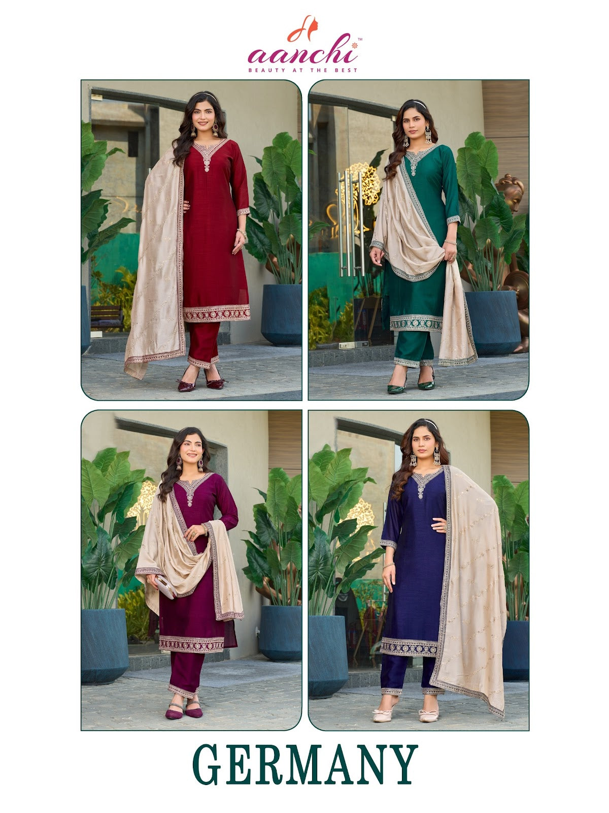 Germany 0812 Aanchi Vichitra Silk Readymade Pant Style Suits Exporter