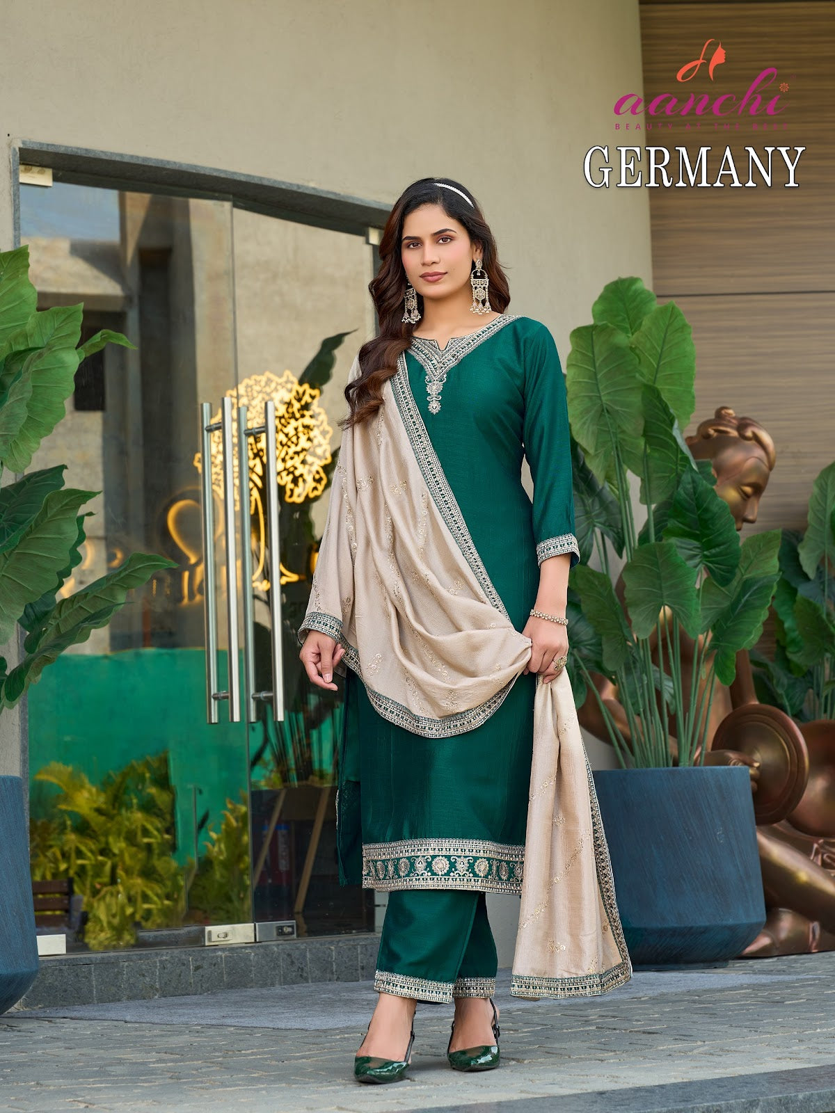 Germany 0812 Aanchi Vichitra Silk Readymade Pant Style Suits Exporter