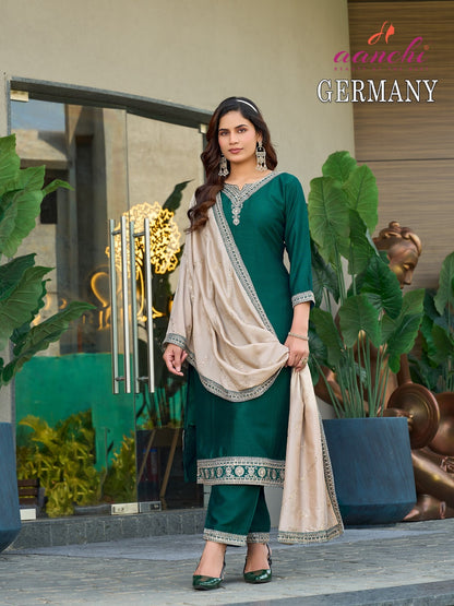 Germany 0812 Aanchi Vichitra Silk Readymade Pant Style Suits Exporter
