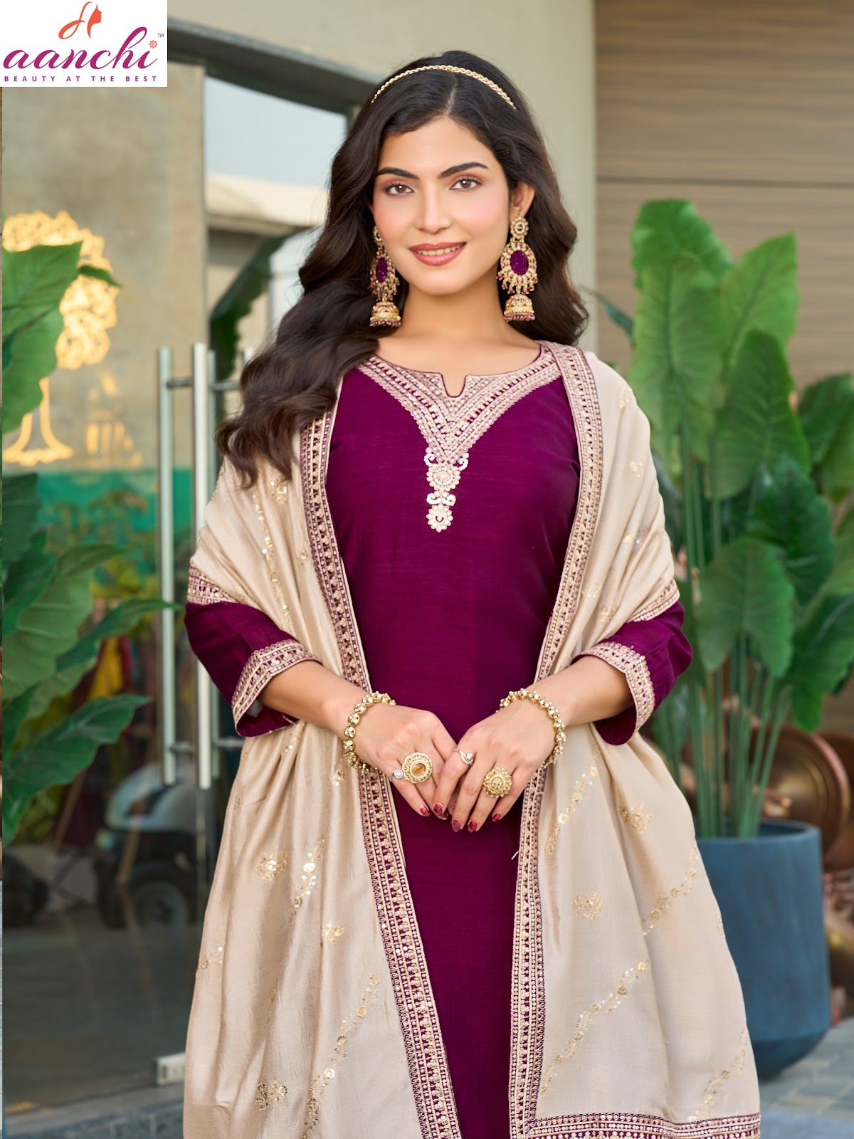 Germany 0812 Aanchi Vichitra Silk Readymade Pant Style Suits Exporter