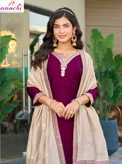 Germany 0812 Aanchi Vichitra Silk Readymade Pant Style Suits Exporter