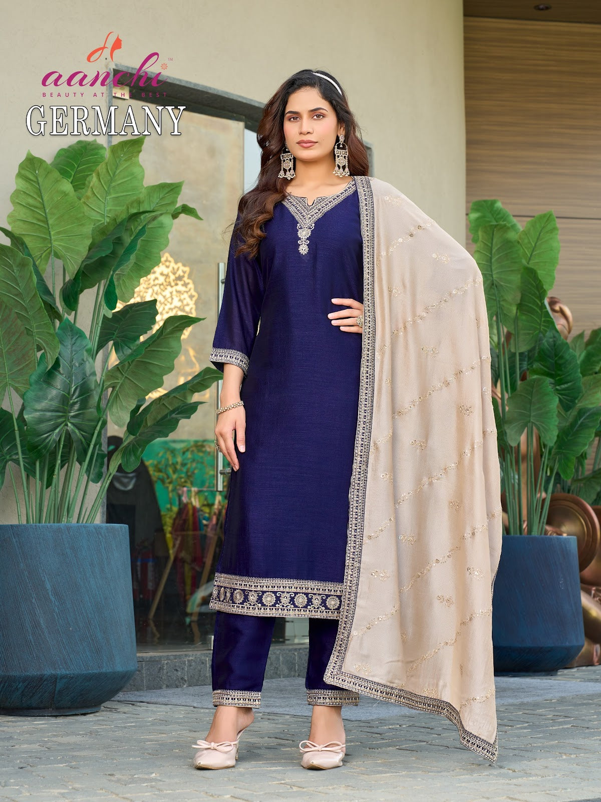 Germany 0812 Aanchi Vichitra Silk Readymade Pant Style Suits Exporter