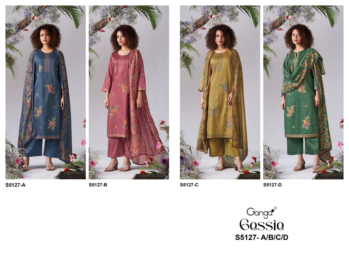 Gessie S5127 Ganga Cotton Satin Pant Style Suits Supplier Ahmedabad