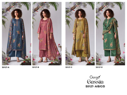 Gessie S5127 Ganga Cotton Satin Pant Style Suits Supplier Ahmedabad