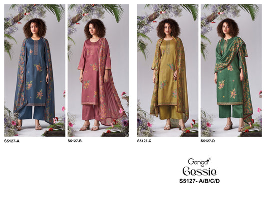 Gessie S5127 Ganga Cotton Satin Pant Style Suits Supplier Ahmedabad