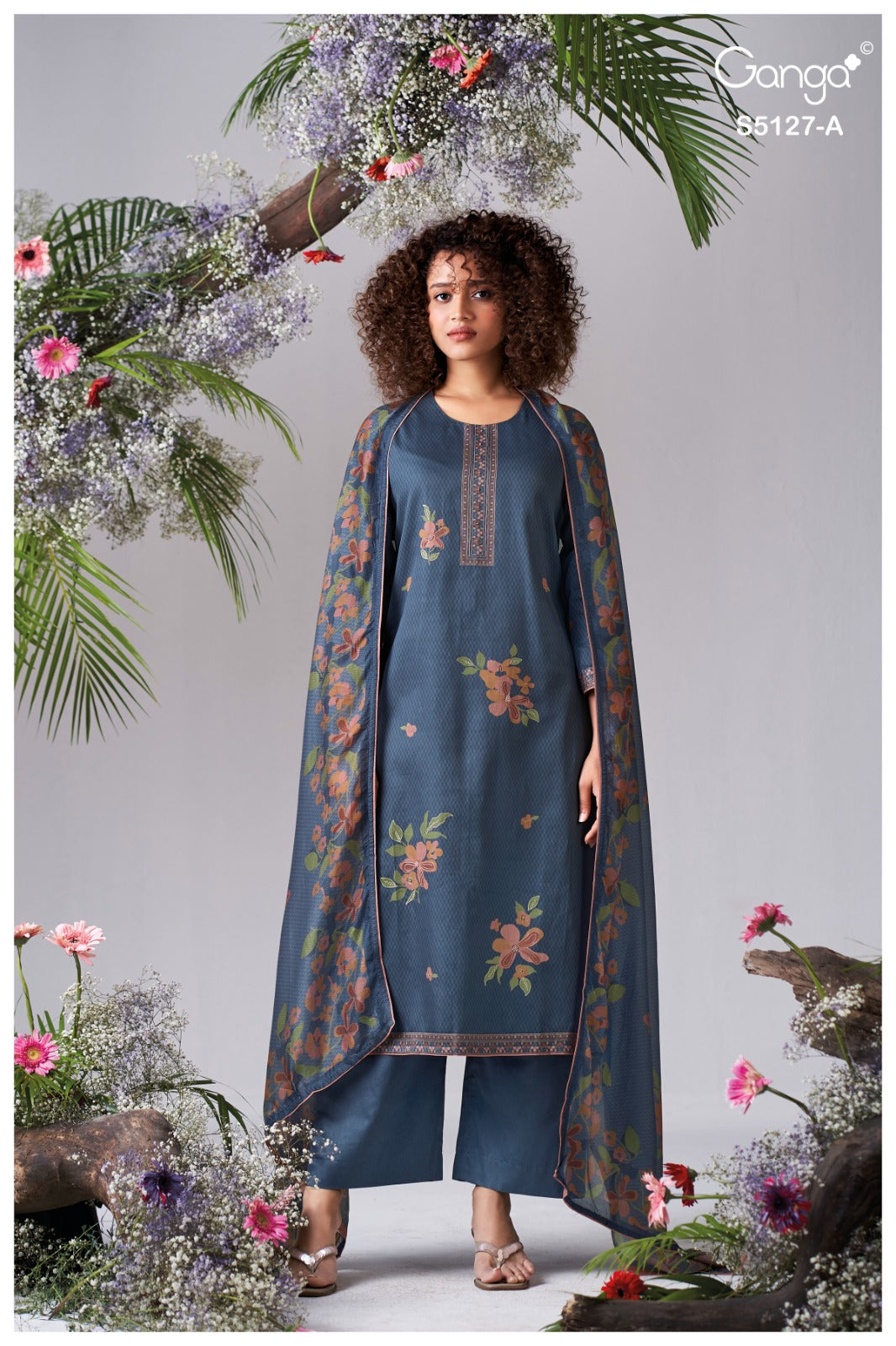 Gessie S5127 Ganga Cotton Satin Pant Style Suits Supplier Ahmedabad