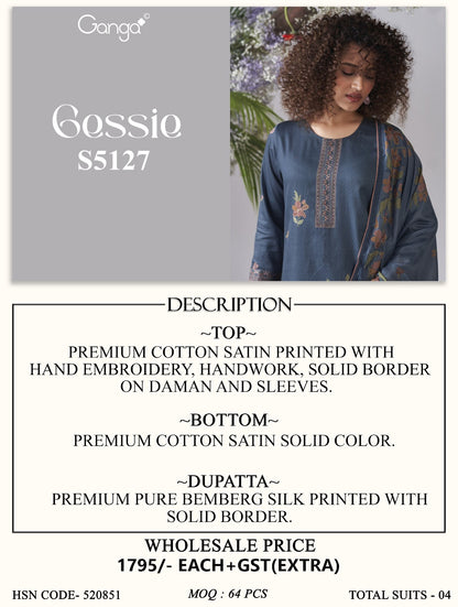 Gessie S5127 Ganga Cotton Satin Pant Style Suits Supplier Ahmedabad