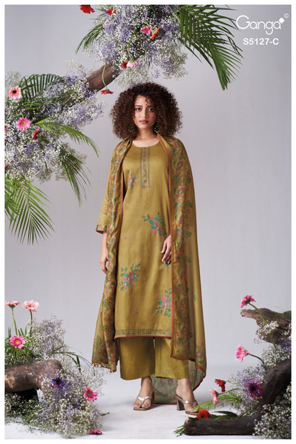 Gessie S5127 Ganga Cotton Satin Pant Style Suits Supplier Ahmedabad