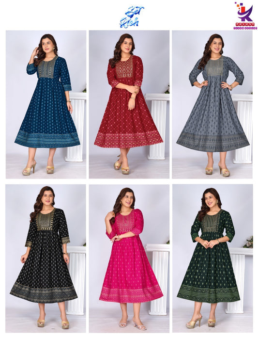 Get Rich Mlm Kalash Lifestyle Rayon Anarkali Kurtis Exporter India
