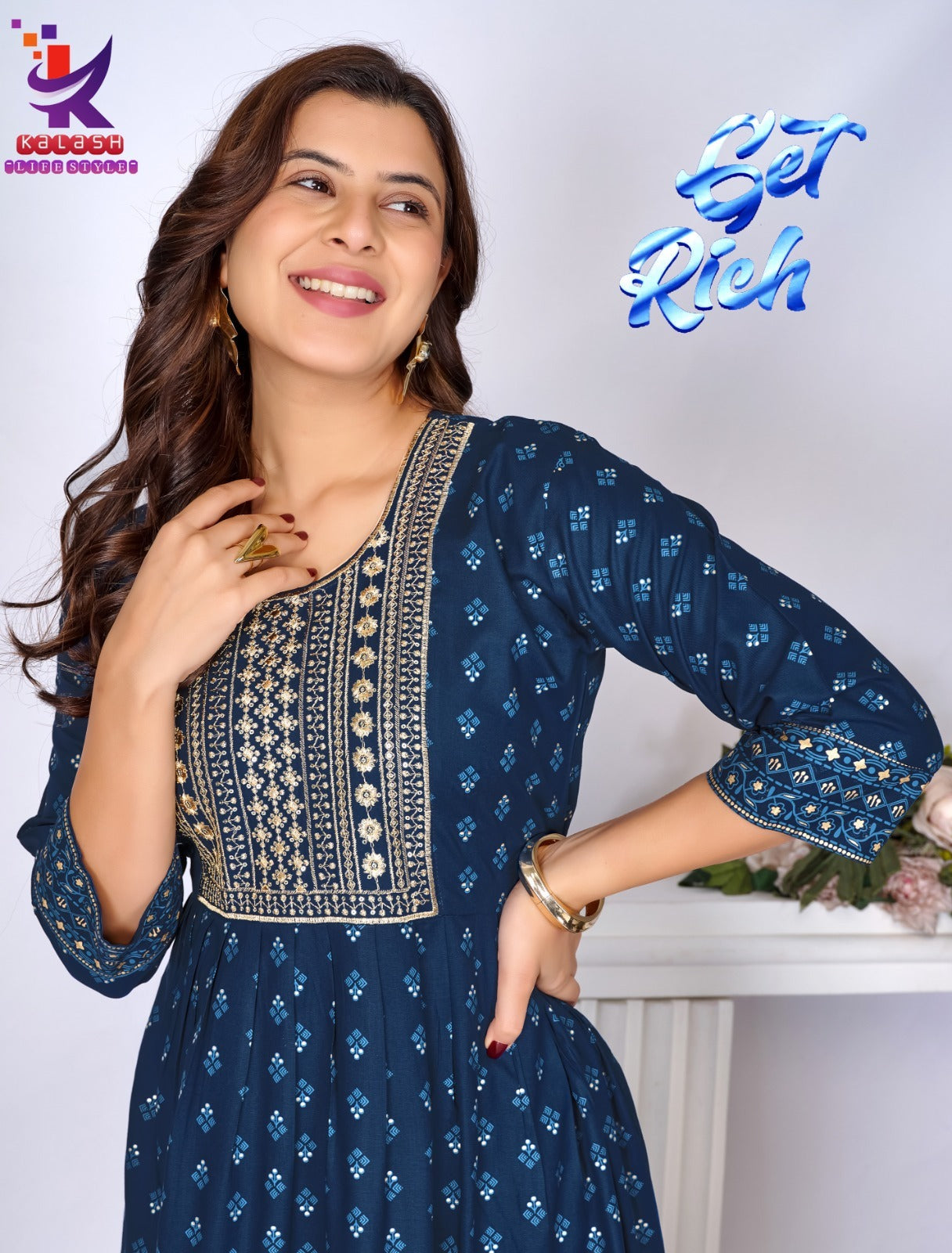 Get Rich Mlm Kalash Lifestyle Rayon Anarkali Kurtis Exporter India