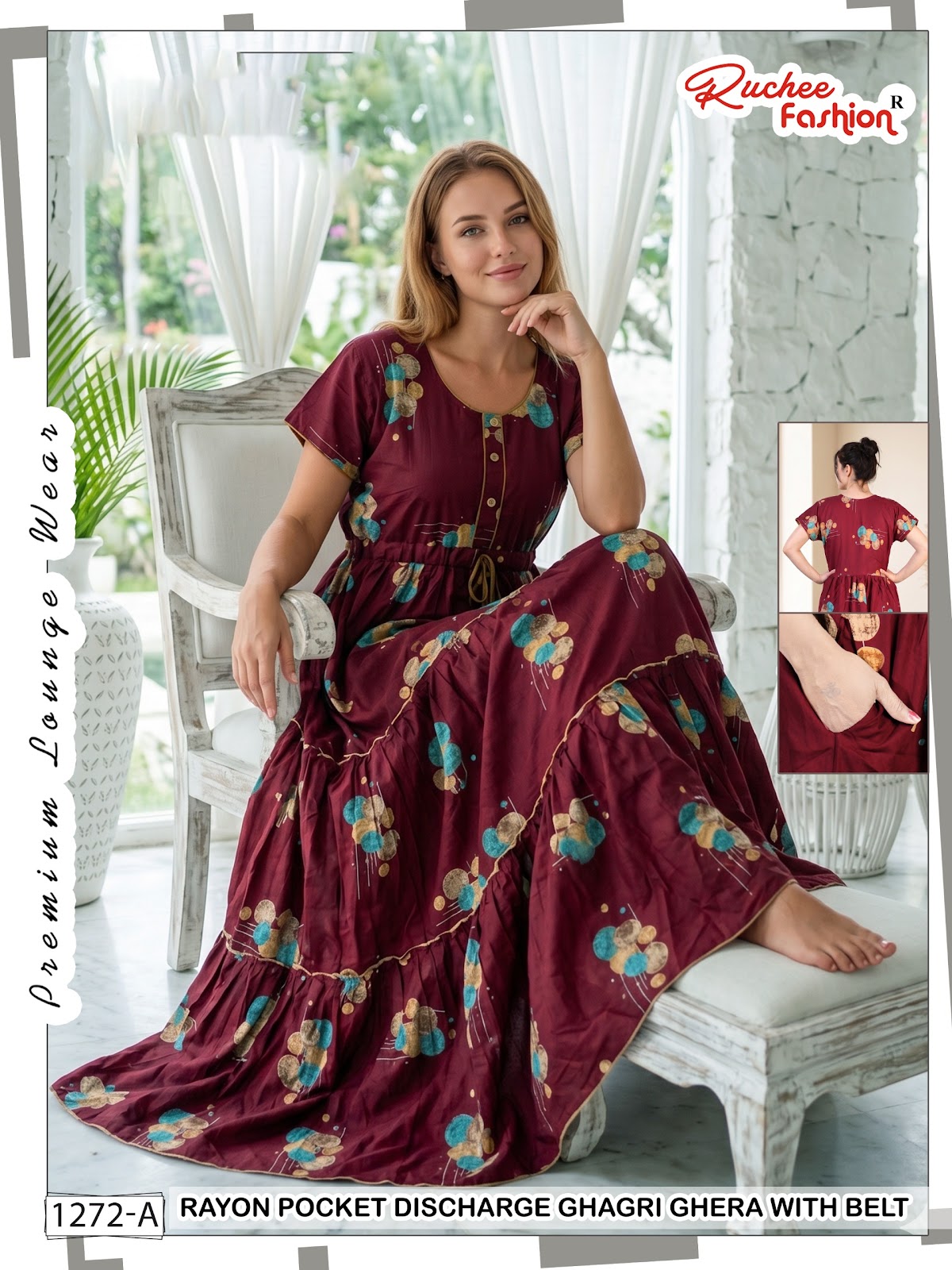 Ghagri Ghera 1506 Ruchee Fashion Rayon Night Gowns Exporter Gujarat