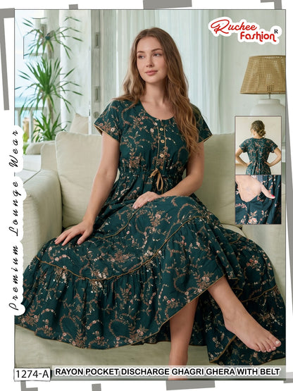 Ghagri Ghera 1506 Ruchee Fashion Rayon Night Gowns Exporter Gujarat