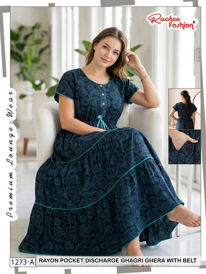 Ghagri Ghera 1506 Ruchee Fashion Rayon Night Gowns Exporter Gujarat