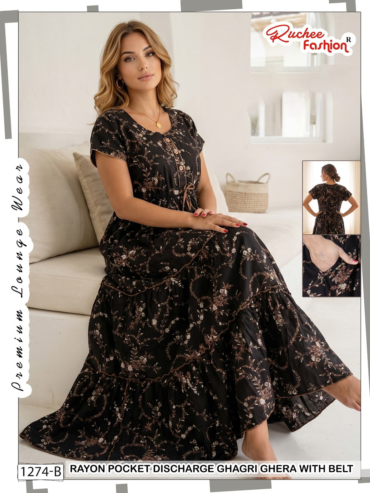 Ghagri Ghera 1506 Ruchee Fashion Rayon Night Gowns Exporter Gujarat