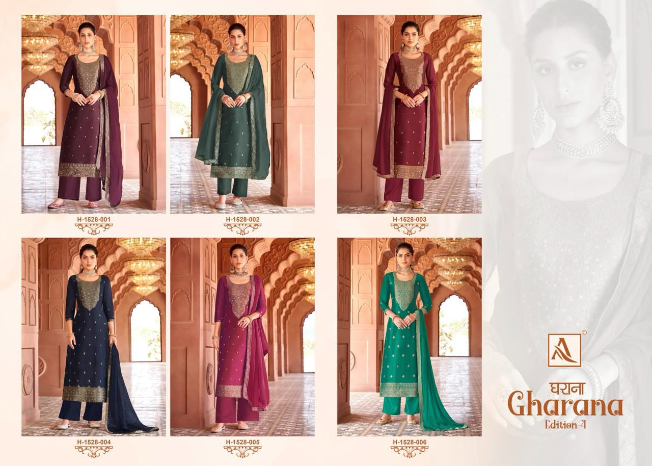 Gharana Edition 4 Alok Dola Jacquard Plazzo Style Suits Supplier Gujarat