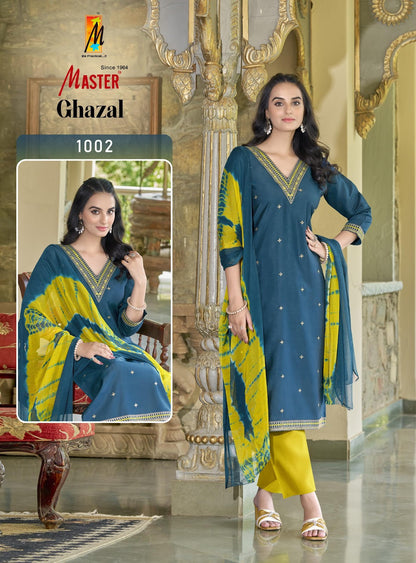 Ghazal Master Roman Silk Readymade Pant Style Suits Exporter Gujarat