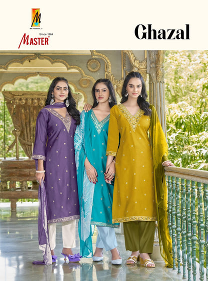 Ghazal Master Roman Silk Readymade Pant Style Suits Exporter Gujarat