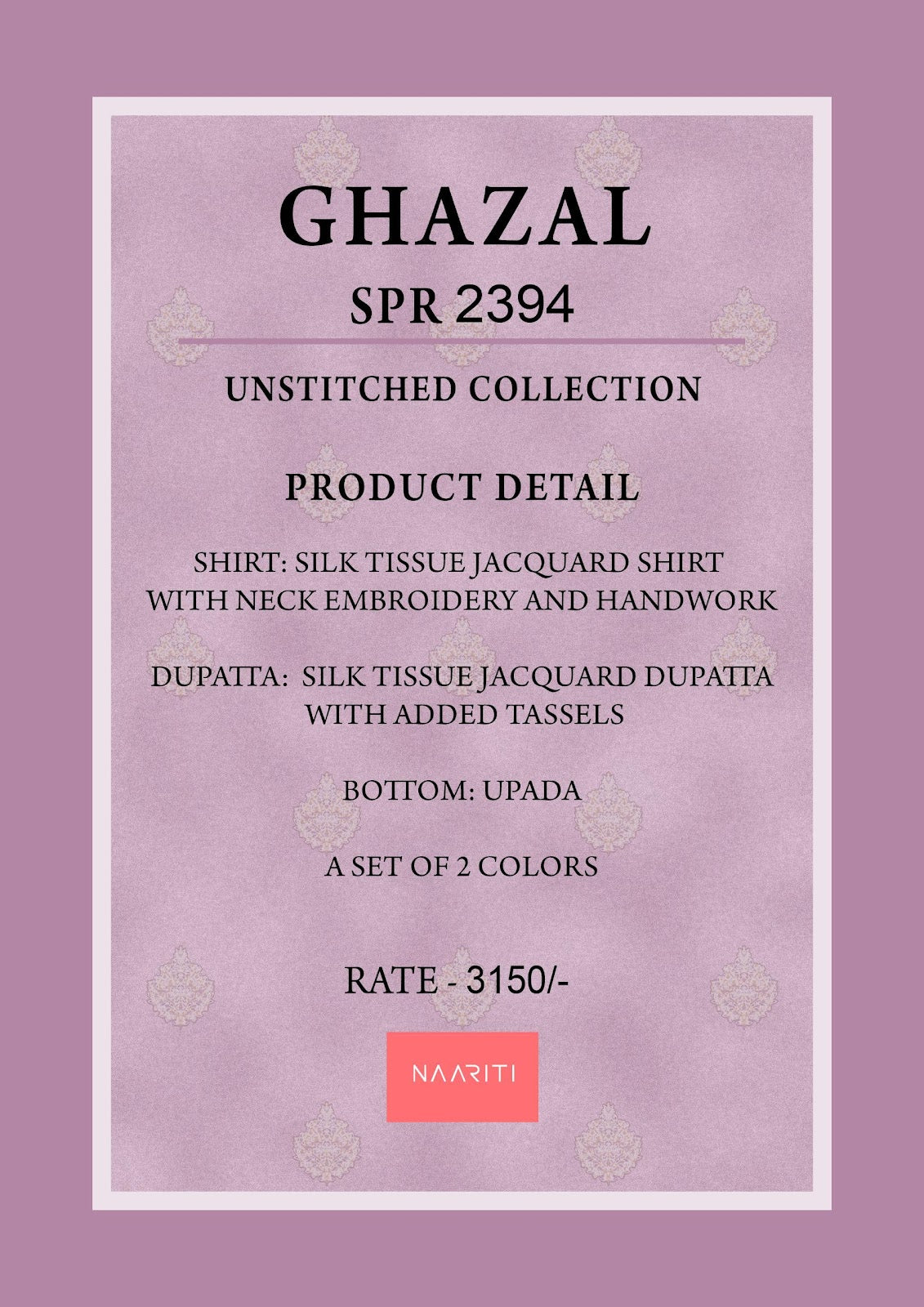 Ghazal Naariti Silk Pant Style Suits Exporter India