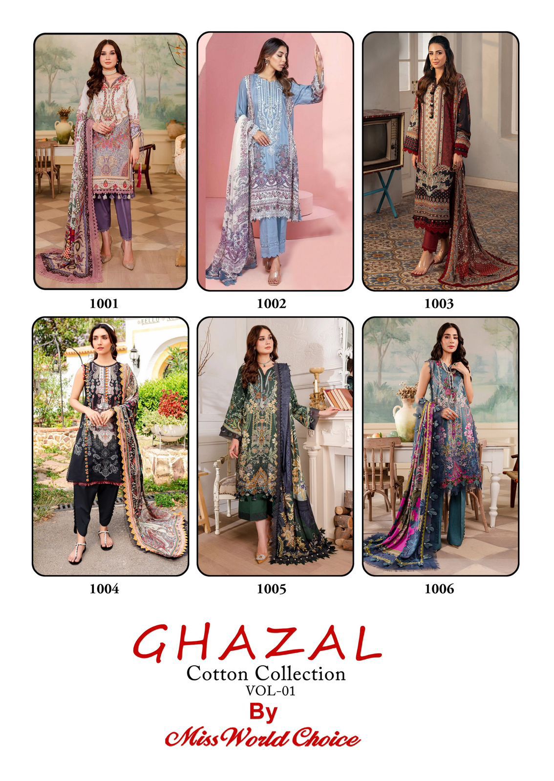 Ghazal Vol 1 Cotton Collection Miss World Choice Karachi Salwar Suits Wholesale Price