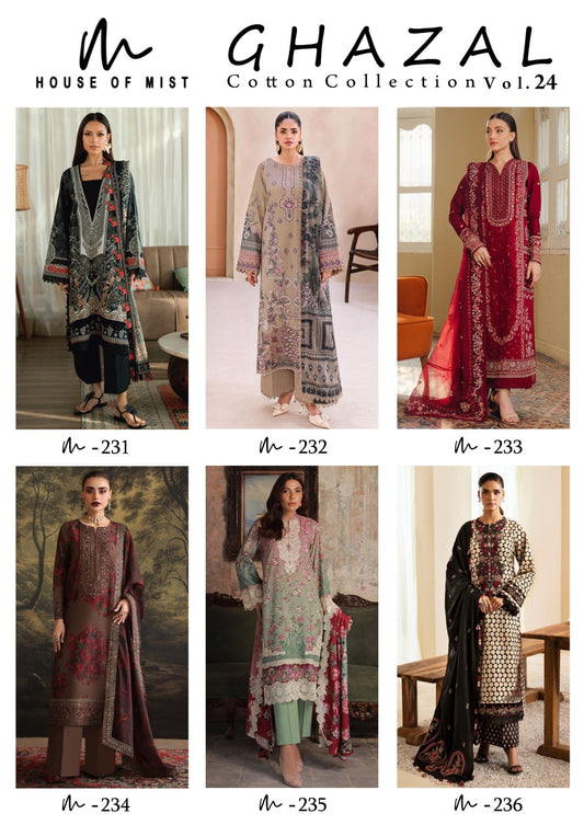 Ghazal Vol 24 House Of Mist Mix Cotton Karachi Salwar Suits Wholesaler Gujarat
