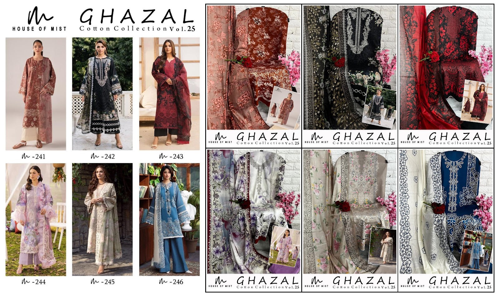 Ghazal Vol 25 House Of Mist Mix Cotton Karachi Salwar Suits Wholesaler India
