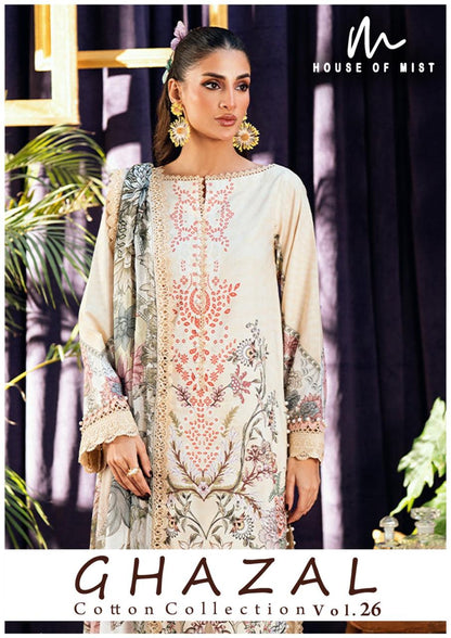 Ghazal Vol 26 House Of Mist Mix Cotton Karachi Salwar Suits Supplier Ahmedabad
