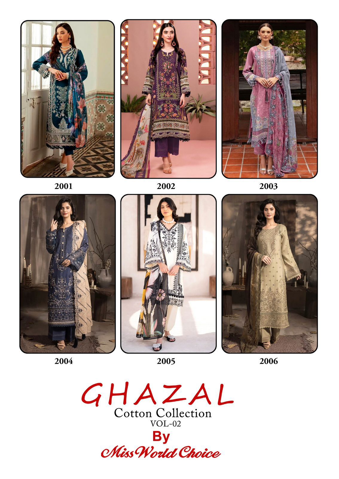 Ghazal Vol 2 Cotton Collection Miss World Choice Karachi Salwar Suits Supplier India